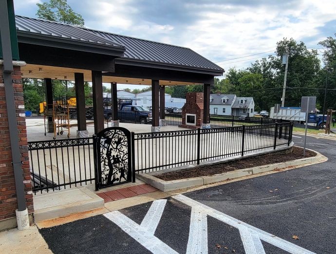 Aluminum railings installed along a commercial walkway