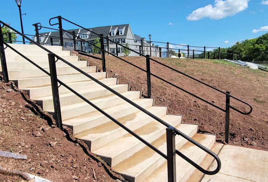 Commercial handrails installed along an access route
