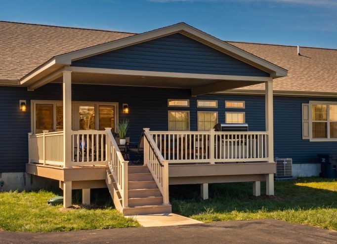 Covered deck extending a home's outdoor living area