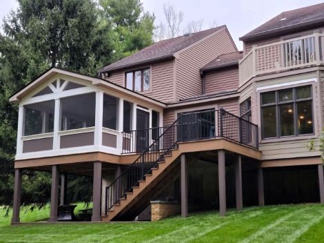 Screened outdoor deck protected from sun and insects